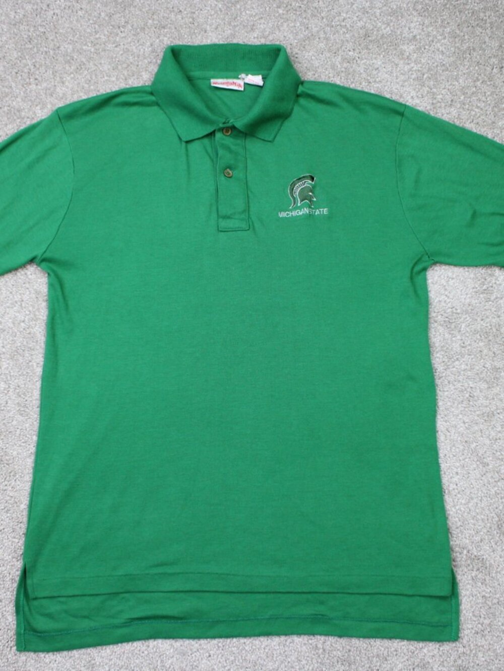 VTG Michigan State Polo Shirt Men Large Green Nutmeg Mills Short Sleeve Pullover